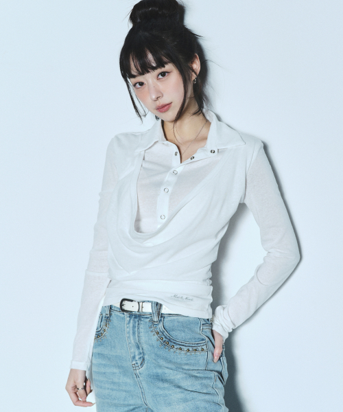 NICK&NICOLE(ニックアンドニコール)の「DRAPE COLLAR SLIM TOP_IVORY(Tシャツ/カットソー・レディース・その他・FREE)」の1枚目の写真