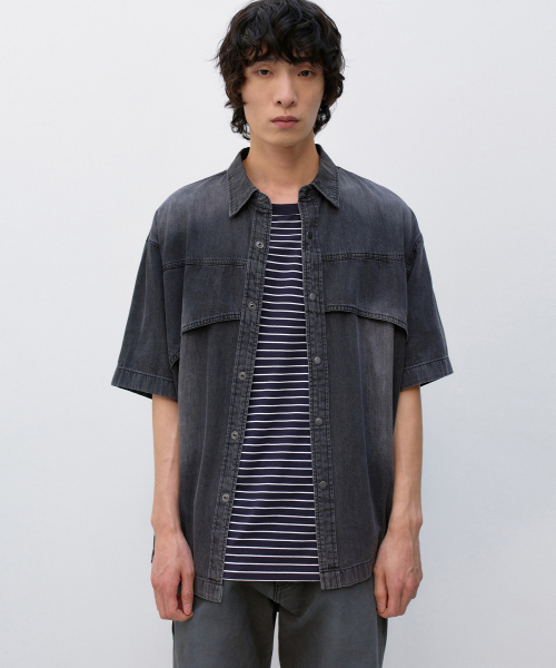 INSILENCE(インサイロンス)の「フラッシュハーフデニムシャツ WASHED BLACK(シャツ/ブラウス・レディース・その他・LARGE/MEDIUM/SMALL)」の1枚目の写真