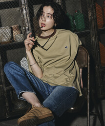 限定展開 RUSSELL ATHLETIC×FREAK'S STORE ラッセル アスレチック 別注 ビッグシルエット ワンポイントロゴ ボーダー クルーネック Tシャツ カットソー 半袖