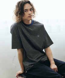 限定展開 RUSSELL ATHLETIC×FREAK'S STORE ラッセル アスレチック 別注 ビッグシルエット ワンポイントロゴ ボーダー クルーネック Tシャツ カットソー 半袖