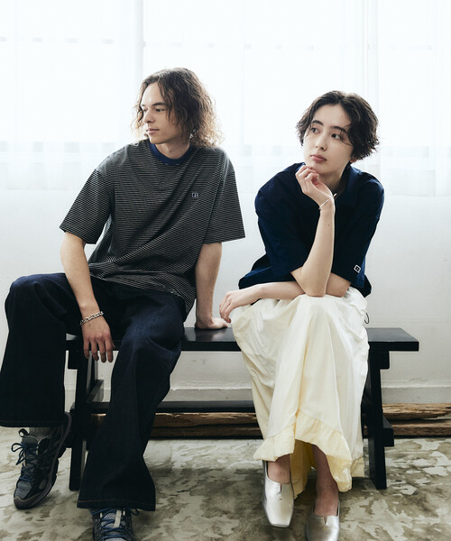 Russell Athletic（ラッセルアスレティック）の「限定展開 RUSSELL ATHLETIC×FREAK'S STORE ラッセル アスレチック 別注 ビッグシルエット ワンポイントロゴ ボーダー クルーネック Tシャツ カットソー 半袖（Tシャツ/カットソー・メンズ・ブラック/ベージュ/ホワイト・SMALL/MEDIUM/LARGE）」の19枚目の写真