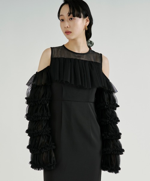 Ezick(エジック)の「2way Sleeve Ruffle Dresss 2wayラッフルスリーブドレス(ドレス・レディース・ブラック/グレー・FREE)」の16枚目の写真