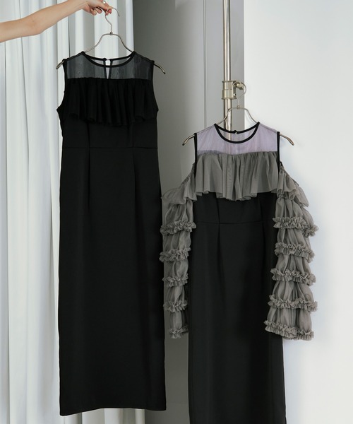 Ezick(エジック)の「2way Sleeve Ruffle Dresss 2wayラッフルスリーブドレス(ドレス・レディース・ブラック/グレー・FREE)」の20枚目の写真