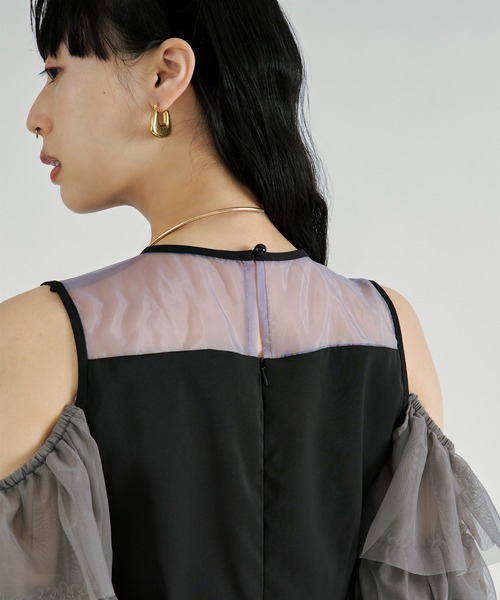 Ezick(エジック)の「2way Sleeve Ruffle Dresss 2wayラッフルスリーブドレス(ドレス・レディース・ブラック/グレー・FREE)」の19枚目の写真