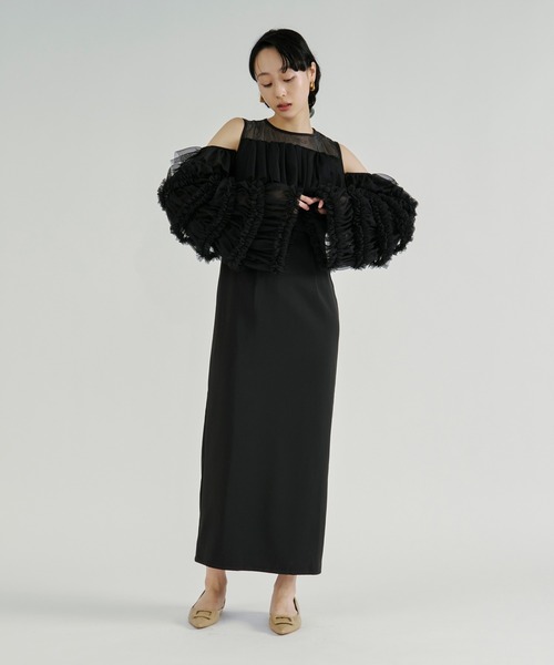 Ezick(エジック)の「2way Sleeve Ruffle Dresss 2wayラッフルスリーブドレス(ドレス・レディース・ブラック/グレー・FREE)」の9枚目の写真
