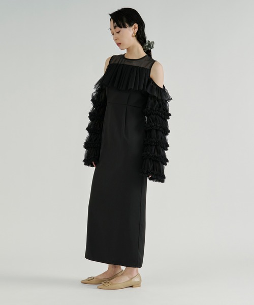 Ezick(エジック)の「2way Sleeve Ruffle Dresss 2wayラッフルスリーブドレス(ドレス・レディース・ブラック/グレー・FREE)」の7枚目の写真