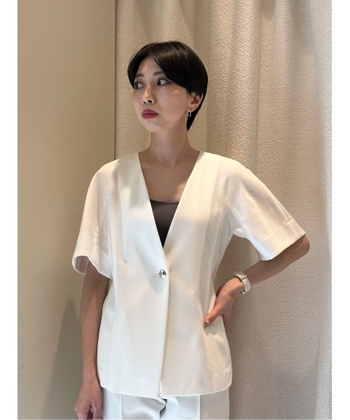 ESTNATION（エストネーション）の「ESTNATION / メッシュジャージージャケット（ノーカラージャケット・レディース・オフホワイト/ブラック・36/38）」の16枚目の写真