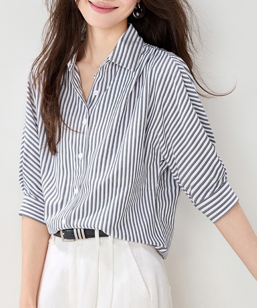 ONEP STAR(ワンピスター)の「バックデザイン七分袖ストライプシャツ(シャツ/ブラウス・レディース・ストライプ・X-LARGE/LARGE/MEDIUM)」の6枚目の写真