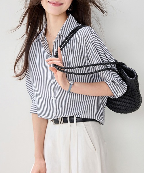 ONEP STAR(ワンピスター)の「バックデザイン七分袖ストライプシャツ(シャツ/ブラウス・レディース・ストライプ・X-LARGE/LARGE/MEDIUM)」の7枚目の写真