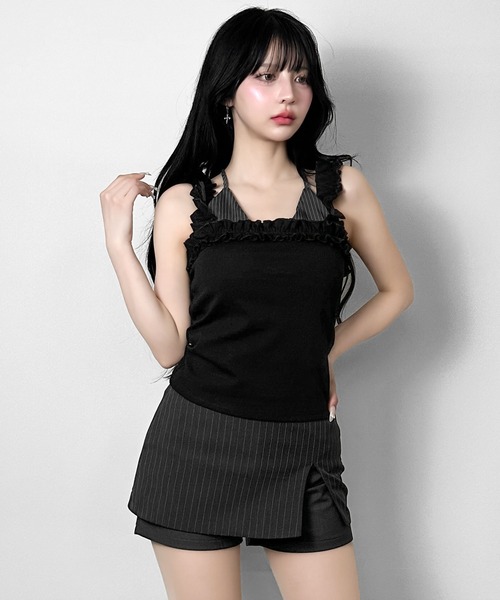 FOLLOWIN(フォロウィン)の「2COLOR/ピンストライプレイヤードミニスカート【 インパン仕様 】(スカート・レディース・グレー/ブラック・LARGE/SMALL/MEDIUM)」の14枚目の写真