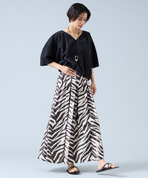 Liesse(リエス)の「Vネックバルーンショートブラウス(セットアップ可)(シャツ/ブラウス・レディース・アイボリー/ブラック・FREE)」の16枚目の写真