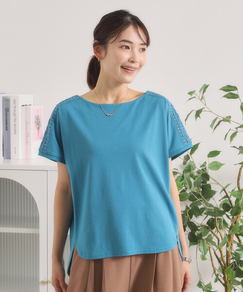 ITS'DEMO(イッツデモ)の「【冷感/遮熱】肩レースTシャツ(Tシャツ/カットソー・レディース・ブラック/ブルーグリーン/サックスブルー・00)」の3枚目の写真