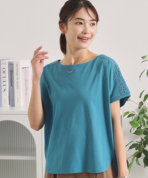 ITS'DEMO(イッツデモ)の「【冷感/遮熱】肩レースTシャツ(Tシャツ/カットソー・レディース・ブラック/ブルーグリーン/サックスブルー・00)」の13枚目の写真