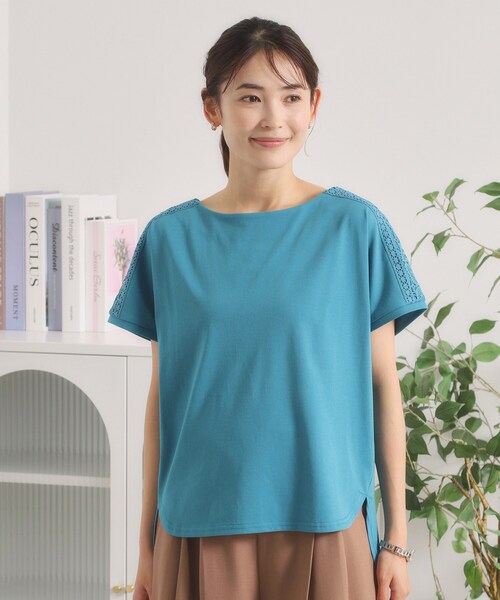 ITS'DEMO(イッツデモ)の「【冷感/遮熱】肩レースTシャツ(Tシャツ/カットソー・レディース・ブラック/ブルーグリーン/サックスブルー・00)」の16枚目の写真