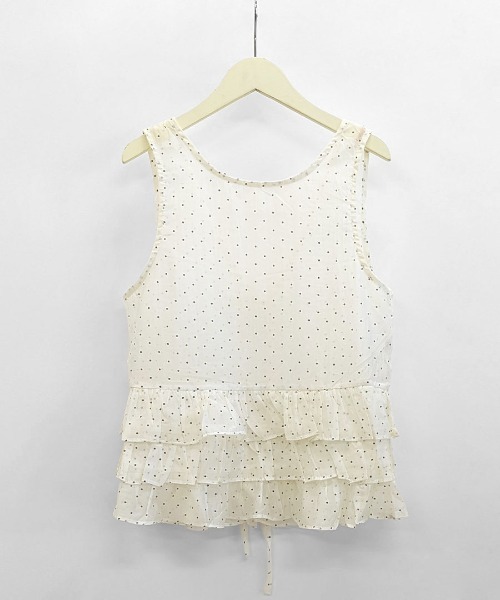 REMUR(レミュール)の「ドット柄シアーティアードノースリーブトップス(シャツ/ブラウス・レディース・ブラック/アイボリー・FREE)」の8枚目の写真