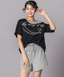 ZIDDY（ジディ）の「オフショルダー半袖Tシャツ＆パンツセット(130~160cm)（セットアップ）」