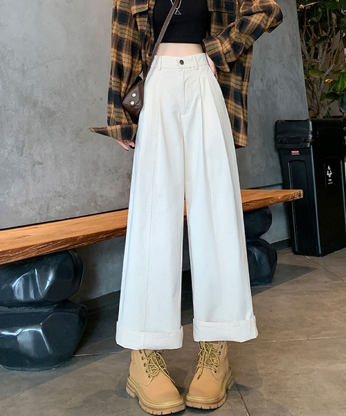 2ly2(トゥーリートゥー)の「ワイドパンツ レディース タックパンツ ロング ハイウエスト ベルト付き 無地 ゆったり ストレート(その他パンツ・レディース・ボルドー/ホワイト/ベージュ/ネイビー・FREE)」の1枚目の写真
