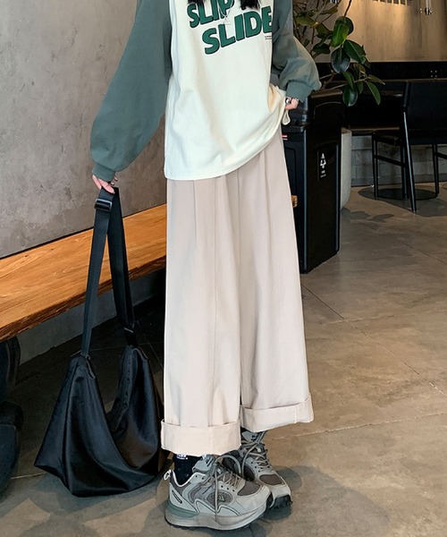 2ly2(トゥーリートゥー)の「ワイドパンツ レディース タックパンツ ロング ハイウエスト ベルト付き 無地 ゆったり ストレート(その他パンツ・レディース・ボルドー/ホワイト/ベージュ/ネイビー・FREE)」の8枚目の写真