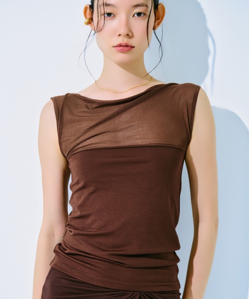 kiehtova（キエトヴァ）の「【kiehtova】SHEER SWITCH TOPS/シアースイッチトップス（タンクトップ・レディース・ライトグレー/ブラック/ブラウン・FREE）」の3枚目の写真