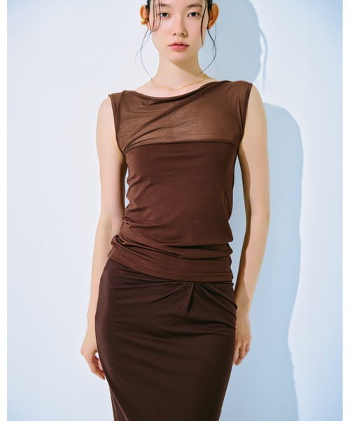kiehtova（キエトヴァ）の「【kiehtova】SHEER SWITCH TOPS/シアースイッチトップス（タンクトップ・レディース・ライトグレー/ブラック/ブラウン・FREE）」の7枚目の写真