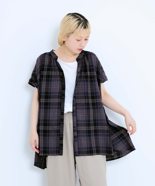 HEART MARKET(ハートマーケット)の「冷感ギャザーフレンチチュニック(シャツ/ブラウス・レディース・ストライプ/ベージュ系/ブラック系/グレー系・FREE)」の2枚目の写真