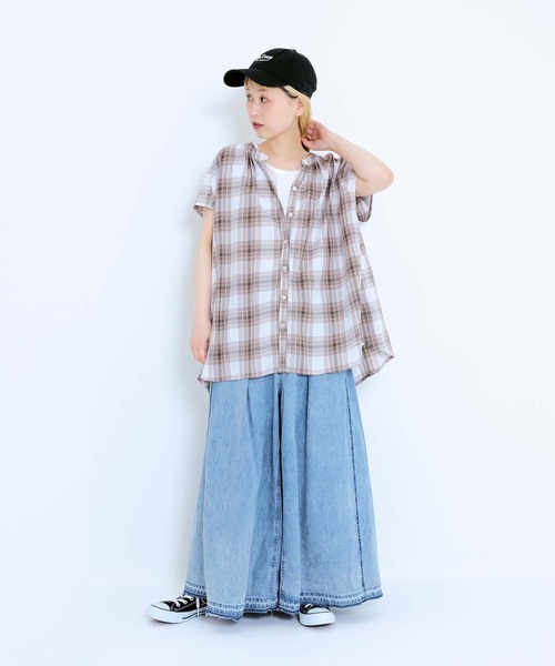HEART MARKET(ハートマーケット)の「冷感ギャザーフレンチチュニック(シャツ/ブラウス・レディース・ストライプ/ベージュ系/ブラック系/グレー系・FREE)」の17枚目の写真