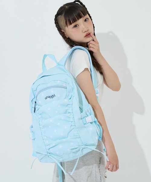 ANAP GiRL(アナップガール)の「【12L】シャーリングリボンリュック(ショルダーバッグ・キッズ・ブラック/ライトグレー/サックスブルー・F)」の3枚目の写真