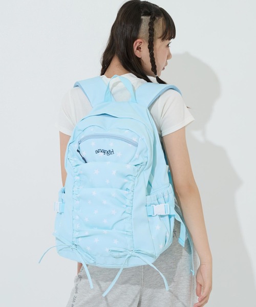 ANAP GiRL(アナップガール)の「【12L】シャーリングリボンリュック(ショルダーバッグ・キッズ・ブラック/ライトグレー/サックスブルー・F)」の16枚目の写真