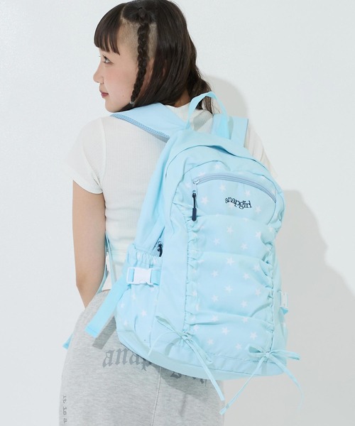 ANAP GiRL(アナップガール)の「【12L】シャーリングリボンリュック(ショルダーバッグ・キッズ・ブラック/ライトグレー/サックスブルー・F)」の17枚目の写真