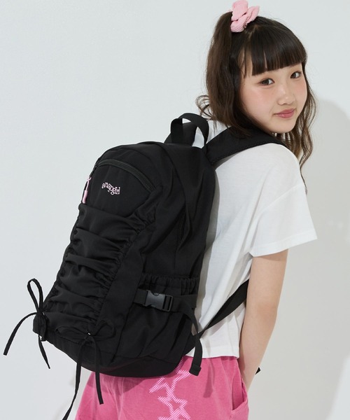 ANAP GiRL(アナップガール)の「【12L】シャーリングリボンリュック(ショルダーバッグ・キッズ・ブラック/ライトグレー/サックスブルー・F)」の22枚目の写真