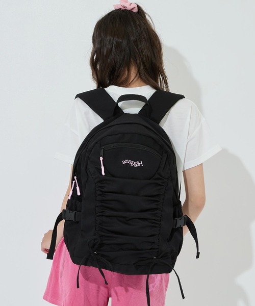 ANAP GiRL(アナップガール)の「【12L】シャーリングリボンリュック(ショルダーバッグ・キッズ・ブラック/ライトグレー/サックスブルー・F)」の21枚目の写真