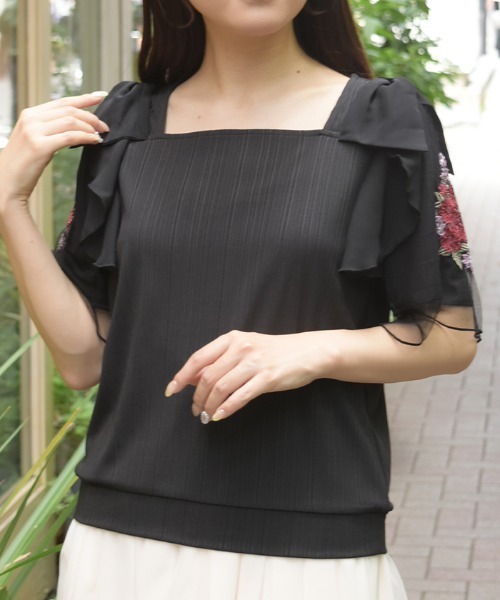 axes femme(アクシーズファム)の「接触冷感ダリア刺繍PO(Tシャツ/カットソー・レディース・ホワイト/ブラック/ピンク・FREE)」の4枚目の写真