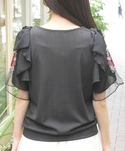 axes femme(アクシーズファム)の「接触冷感ダリア刺繍PO(Tシャツ/カットソー・レディース・ホワイト/ブラック/ピンク・FREE)」の6枚目の写真
