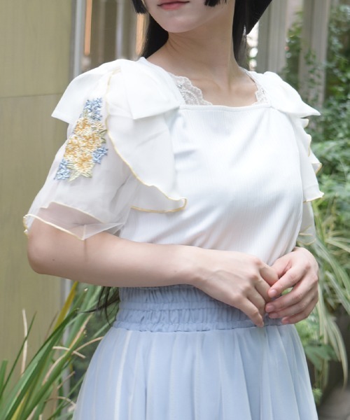 axes femme(アクシーズファム)の「接触冷感ダリア刺繍PO(Tシャツ/カットソー・レディース・ホワイト/ブラック/ピンク・FREE)」の8枚目の写真