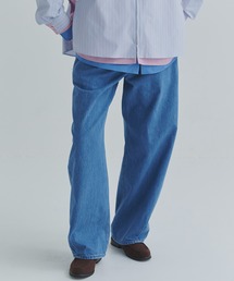 Heavy Bleach Wash Waist & Hem Tuck 12oz Denim Wide Pants