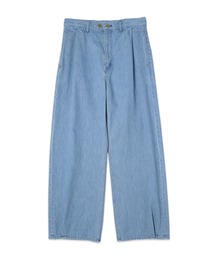 Heavy Bleach Wash Waist & Hem Tuck 12oz Denim Wide Pants
