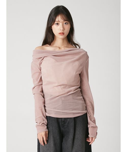 FRAY I.D(フレイアイディー)の「【ウォッシャブル】2wayフロッキーチュールトップス(Tシャツ/カットソー・レディース・グレー/ブラック/ホワイト/ピンク・F)」の10枚目の写真