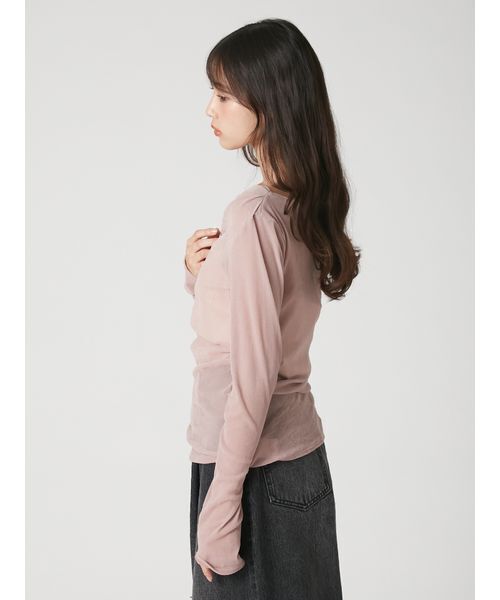 FRAY I.D(フレイアイディー)の「【ウォッシャブル】2wayフロッキーチュールトップス(Tシャツ/カットソー・レディース・グレー/ブラック/ホワイト/ピンク・F)」の12枚目の写真