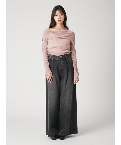 FRAY I.D(フレイアイディー)の「【ウォッシャブル】2wayフロッキーチュールトップス(Tシャツ/カットソー・レディース・グレー/ブラック/ホワイト/ピンク・F)」の15枚目の写真
