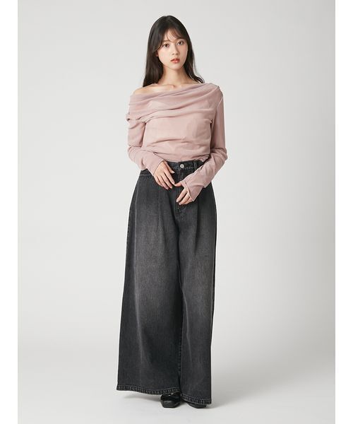 FRAY I.D(フレイアイディー)の「【ウォッシャブル】2wayフロッキーチュールトップス(Tシャツ/カットソー・レディース・グレー/ブラック/ホワイト/ピンク・F)」の16枚目の写真