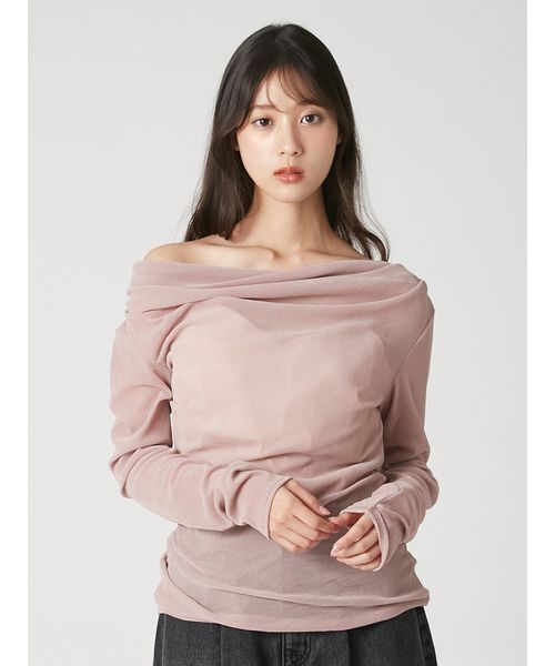 FRAY I.D(フレイアイディー)の「【ウォッシャブル】2wayフロッキーチュールトップス(Tシャツ/カットソー・レディース・グレー/ブラック/ホワイト/ピンク・F)」の4枚目の写真
