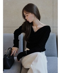 FRAY I.D（フレイアイディー）の「【ウォッシャブル】2wayフロッキーチュールトップス（Tシャツ/カットソー）」