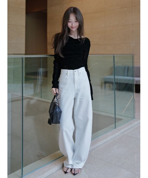 FRAY I.D(フレイアイディー)の「【ウォッシャブル】2wayフロッキーチュールトップス(Tシャツ/カットソー・レディース・グレー/ブラック/ホワイト/ピンク・F)」の19枚目の写真