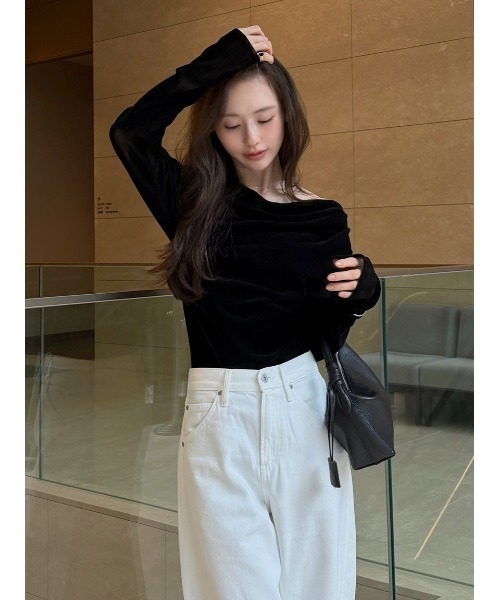 FRAY I.D(フレイアイディー)の「【ウォッシャブル】2wayフロッキーチュールトップス(Tシャツ/カットソー・レディース・グレー/ブラック/ホワイト/ピンク・F)」の20枚目の写真
