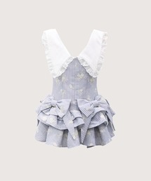 Waist Ribbon Lace Collar Floral Stripe Dress/ウエストリボンレース襟花柄ストライプワンピース