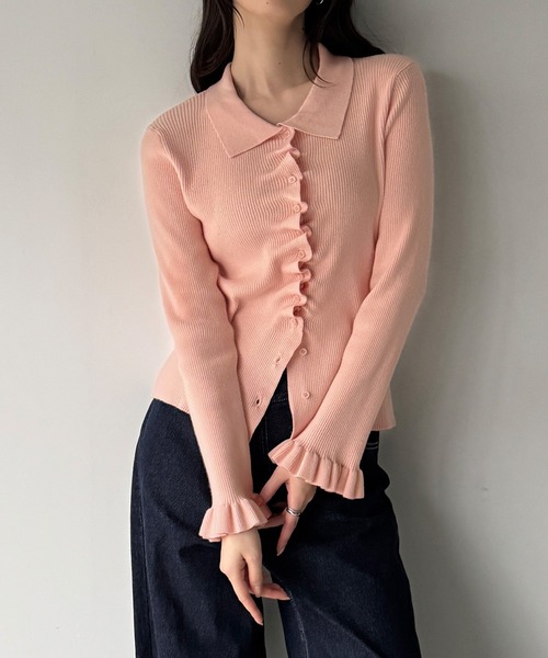 junoah(ジュノア)の「フリルスリーブフロントギャザーリブニット(ニット/セーター・レディース・ピンク/アイボリー/ボルドー・MEDIUM/LARGE)」の8枚目の写真