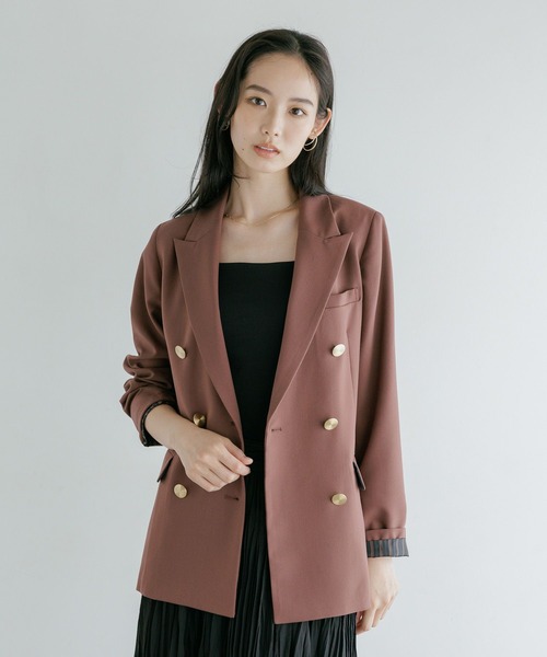 Andemiu（アンデミュウ）の「アソートキンボタンジャケット26FW/1051031（テーラードジャケット・レディース・ブラウン/ベージュ/ネイビー・MEDIUM/SMALL）」の2枚目の写真