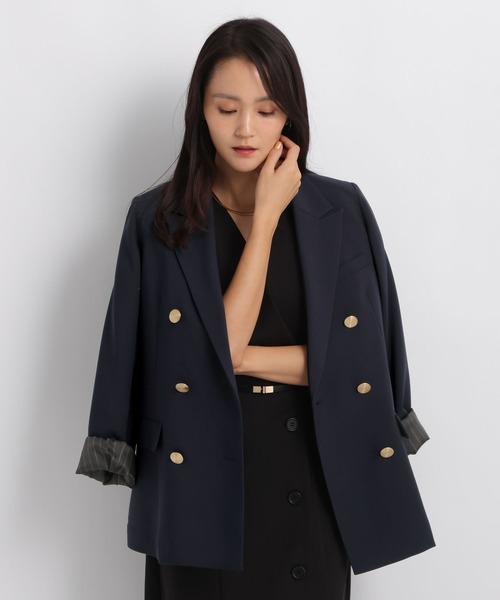 Andemiu（アンデミュウ）の「アソートキンボタンジャケット26FW/1051031（テーラードジャケット・レディース・ブラウン/ベージュ/ネイビー・MEDIUM/SMALL）」の21枚目の写真