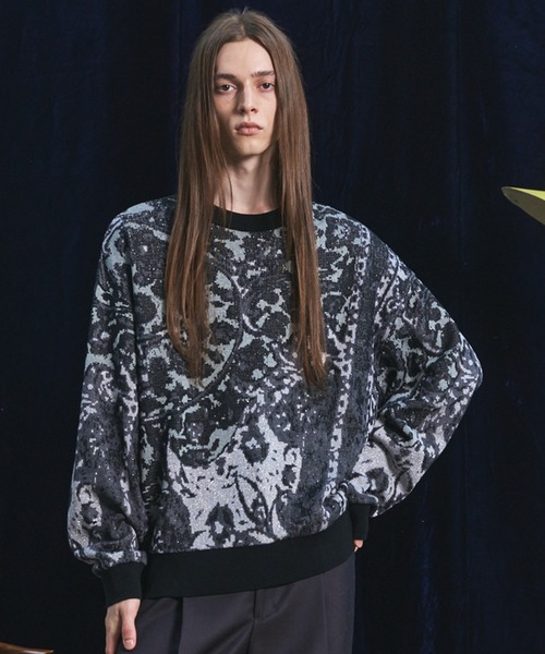 MAISON SPECIAL(メゾンスペシャル)の「《UNISEX》All-over Paisley Jacquard Prime-Over Crew Neck Knit Tops/ペイズリー総柄ジャガードプライムーオーバークルーネックニット【MAISON SPECIAL/メゾンスペシャル】(ニット/セーター・メンズ・オレンジ/ブラック・0/1/2)」の2枚目の写真
