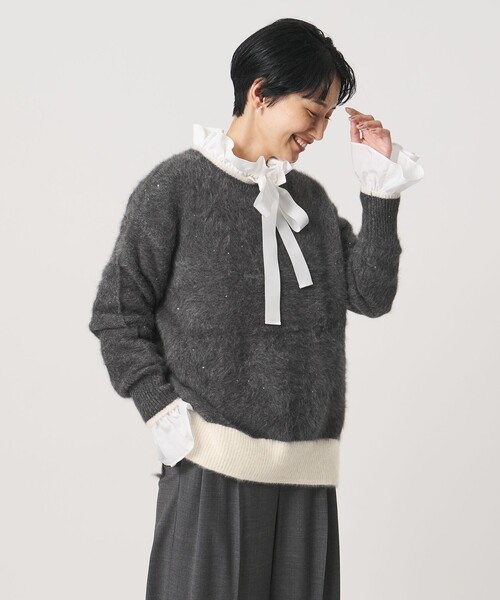 UNITED ARROWS（ユナイテッドアローズ）の「フォックスカシミヤ スパンコール クルーネック ニット（ニット/セーター・レディース・ライトピンク/その他2/ダークグレー・FREE）」の9枚目の写真